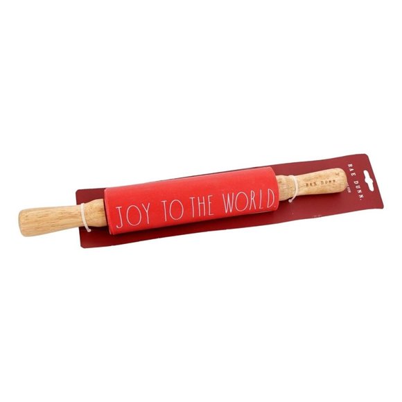 Rae Dunn Joy To The World Rolling Pin Red Holiday Season Baking Wood - Picture 1 of 3